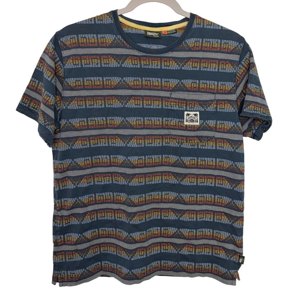 Howler Bros Brothers Jacquard Short Sleeve Crewneck TShirt Men's Small Blue Geo